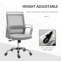 Vinsetto Ergonomic Desk Chair Mesh Office Chair with Adjustable Height Armrest and 360° Swivel Castor Wheels Grey(m-4)