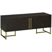 HOMCOM Dulap Suport TV Pana la 55" cu 2 Dulapioare, Mobila de Sufragerie din Lemn cu Picioare Metalice, 120x39x50 cm, Maro si Auriu(m-11)