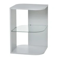 HOMCOM Modern Side Table, 3-tier Bedside Table, Nightstand with 2 Storage Shelves, Glass Shelf for Living room, Bedroom, Corner, Grey(m-1)