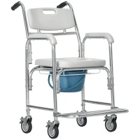 HOMCOM 3-in-1 Shower Commode Wheelchair, with Wheels - Grey(m-10)