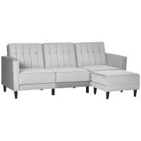 HOMCOM 3 Seater Sofa Bed with Portable Footstool Velvet Corner Sofa Bed, Light Grey(m-10)
