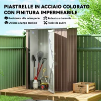 Outsunny Casetta da Giardino in Acciaio con Porta con Chiavistello, 143x89x186cm, Marrone(m-4)