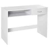 HOMCOM Compact Computer Desk, Study Table with Drawer and Storage Compartment, Writing Workstation, White(m-1)