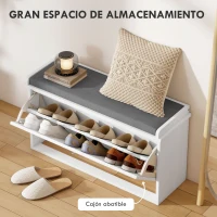 HOMCOM Mueble Zapatero con Banco con Estantes Ajustables y Cojín Acolchado para 8 Pares de Zapatos 80x26x48 cm Blanco(m-4)