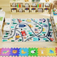 HOMCOM Teppich mit Autobahn-Muster, weißer Hintergrund, weiches Fleece, pflegeleicht, Bunt(m-9)