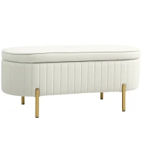 HOMCOM Banc de rangement, bout de lit en velours avec couvercle, pieds en métal, capacité 72 L, 108x44x43,5cm, crème(m-11)