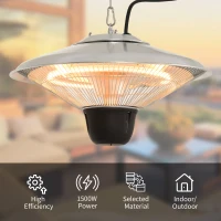 Outsunny 1500W Hanging Patio Heater, Outdoor Ceiling Mounted Halogen Electric Heating Light with Pull Switch Control, Aluminium(m-6)