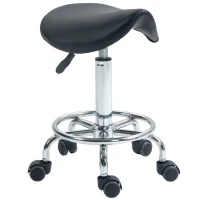 HOMCOM Salon Saddle Stool, Rolling Saddle Chair for Massage, Spa, Clinic, Beauty, Hairdressing and Tattoo, Black(m-1)