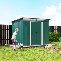 Outsunny Abrigo de Jardim 4,5 m² 260x194x200 cm Abrigo Exterior Metálico com 2 Portas Deslizantes para Armazenamento de Ferramentas Verde(m-9)
