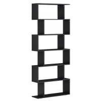 HOMCOM Estantería Librera 6 Estantes Madera Forma S 80x24x191 cm Estantes Color Negro(m-10)