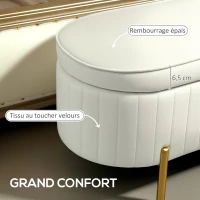 HOMCOM Banc de rangement, bout de lit en velours avec couvercle, pieds en métal, capacité 72 L, 108x44x43,5cm, crème(m-4)