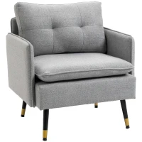 HOMCOM Butaca de Salón con Reposabrazos Asiento Acolchado y Patas de Acero Sofá Individual de Moderno 76x68x80 cm Gris(m-1)