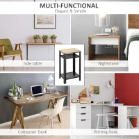 HOMCOM Industrial Side Table, 3-tier End Table with 2 Mesh Shelves and Metal Frame, Bedside Nightstand for Bedroom, Oak(m-5)