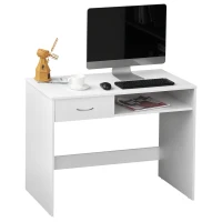 HOMCOM Compact Computer Desk, Study Table with Drawer and Storage Compartment, Writing Workstation, White(m-10)