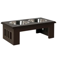 PawHut Hunde-Futterstation, rutschfest, 58,4 x 30,5 x 25,4cm, Grau, 2L pro Napf(m-1)