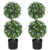 HOMCOM Set of 2 Decorative Artificial Plants Ball Trees with Lavender Flowers in Pot Fake Plants for Home Indoor Outdoor Decor, 70cm, Blue(m-1)