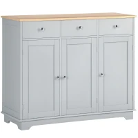 HOMCOM Sideboard with Rubberwood Top and Adjustable Shelves for Dining Room, Kitchen - Grey(m-10)