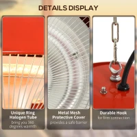 Outsunny 1500W Outdoor Ceiling Mounted Patio Heater, Garden Electric Halogen Heat Warmer Hanging Lamp, Aluminium, Red(m-6)