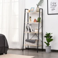 HOMCOM 4-Tier Vintage Ladder Shelf Bookcase Wood Storage Rack Stand Plants Display Black natural(m-2)