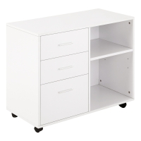 HOMCOM Mobile Lateral Filing Cabinet, Printer Stand with Wheels, 3 Drawers and 2 Open Shelves, for Home Office, White