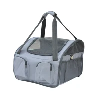 PawHut Pet Carrier Folding Bag Car Seat Cat Dog Puppy Kennel Portable Travel Cage Tote Case Mesh Holder House Grey(m-1)