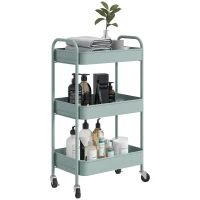 HOMCOM Desserte chariot de rangement en acier chariot de service à roulettes 3 plateaux ajourés 45 x 30,6 x 79 cm bleu clair(m-10)