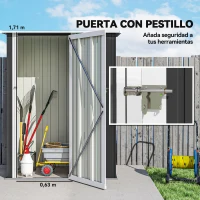 Outsunny Cobertizo Exterior 1,07m² 142x84x189 cm con Puerta y Orificios de Drenaje para Almacenamiento de Herramientas Gris(m-5)