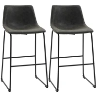 HOMCOM Lot de 2 tabourets de bar design vintage avec repose-pieds métal et revêtement synthétique hauteur 99 cm gris foncé(m-12)
