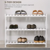 HOMCOM 3-Tier Shoe Rack, Narrow Shoe Shelf with Wood Frame and Slatted Shelves for Hallway, Entryway, 70L x 26W x 57.5H cm, White(m-4)