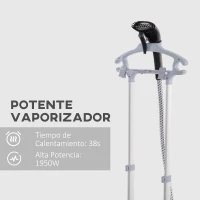 HOMCOM Plancha de Vapor Vertical 1950W 2 L con Temperatura Ajustable en 11 Niveles y Barra Telescópica Negro(m-4)