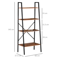 HOMCOM 4-Tier Ladder Shelf, Freestanding Bookshelf, Storage Rack with Steel Frame for Living Room, Black and Brown(m-3)
