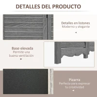 HOMCOM Biombo Separador de Ambientes Plegable de 4 Paneles de Madera con Pizarras para Dormitorio 162x172 cm Gris(m-6)