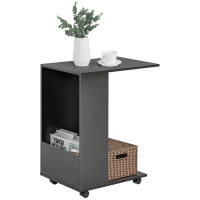HOMCOM Mobile Sofa Side Table C-Shape End Table with Storage and Casters for Laptop Coffee Snack, Black(m-10)