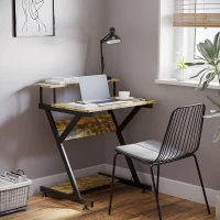 HOMCOM Industrial Computer Desk with Monitor Stand, 70 x 60cm Compact Desk for Small Spaces, Home Office Desk, Rustic Brown(m-6)