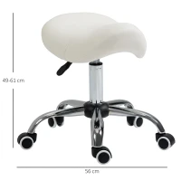 HOMCOM Height Adjustable Saddle Stool with Swivel Wheels, Faux Leather Salon Chair for Hairdressing, Beauty, Tattoo, White(m-3)