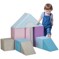 HOMCOM 11-tlg. Softbausteinset, Schaumstoffbausteine zum Toben und Klettern, für Kinder, 1-3 Jahre, Kunstlederbezug, Bunt(m-10)