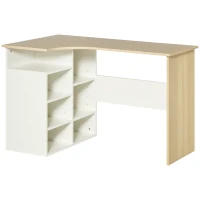 HOMCOM L-Shaped Desk, Corner Computer Desk, Study Table with Storage Shelf Office Home Workstation - Oak Tone and White(m-10)