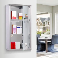 HOMCOM Wall Mounted Medicine Cabinet, Stainless Steel Bathroom Storage Cabinet with 2 Shelves, Glass Door Lockable(m-2)