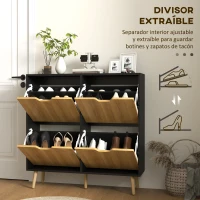 HOMCOM Zapatero Estrecho con 4 Cajones Abatibles y Estantes Ajustables para 16 Pares 95x26x95 cm Natural y Negro(m-6)