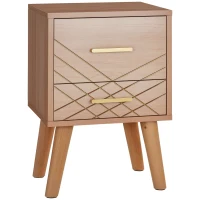 HOMCOM Bedside Cabinet, Scandinavian Bedside Table with Drawers, Bed Side Table with Wood Legs, Natural(m-10)