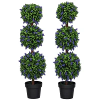 HOMCOM Set of 2 Artificial Plants, Lavender Flowers Ball Trees with Pot, for Home Indoor Outdoor Decor, 110cm(m-10)