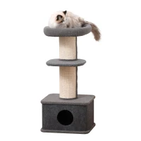 PawHut 96cm Cat Tree for Indoor Cats Kitten Tower Multi level Activity Center Pet Furniture with Sisal Scratching Post Condo Removable Cover Grey(m-1)