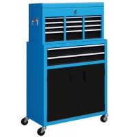 HOMCOM Portable Tool Box, Metal Tool Chest on Wheels with 6 Drawers for Garage and Workshop, Blue(m-10)