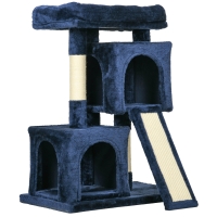 PawHut Sisal Cat Rest & Play Activity Tree w/ 2 House Navy Blue