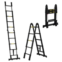DURHAND 3.2m/10.5ft Telescopic Ladder, Extendable Aluminium Ladder with Anti-slip Pedals, Multi-purpose Portable Foldable 10 Step Ladder, 150kg Capacity, EN131, Black(m-10)