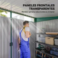 Outsunny Cobertizo de Jardín Exterior 4,5 m² 260x194x200 cm con Paneles Frontales Transparentes y 2 Puertas Corredizas Verde(m-6)