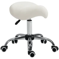 HOMCOM Cosmetic Stool 360° Rotate Height Adjustable Salon Massage Spa Chair Hydraulic Rolling Faux Leather Saddle Stool, Cream(m-10)