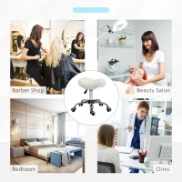 HOMCOM Height Adjustable Saddle Stool with Swivel Wheels, Faux Leather Salon Chair for Hairdressing, Beauty, Tattoo, White(m-5)