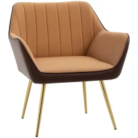 HOMCOM Velvet Armchairs, Upholstered Accent Chairs with Golden Steel Legs, Modern Vanity Chairs for Living Room and Bedroom, Light Brown(m-10)