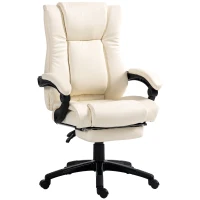 Vinsetto PU Leather Office Chair, Swivel Computer Chair with Footrest, Wheels, Adjustable Height, Cream White(m-1)